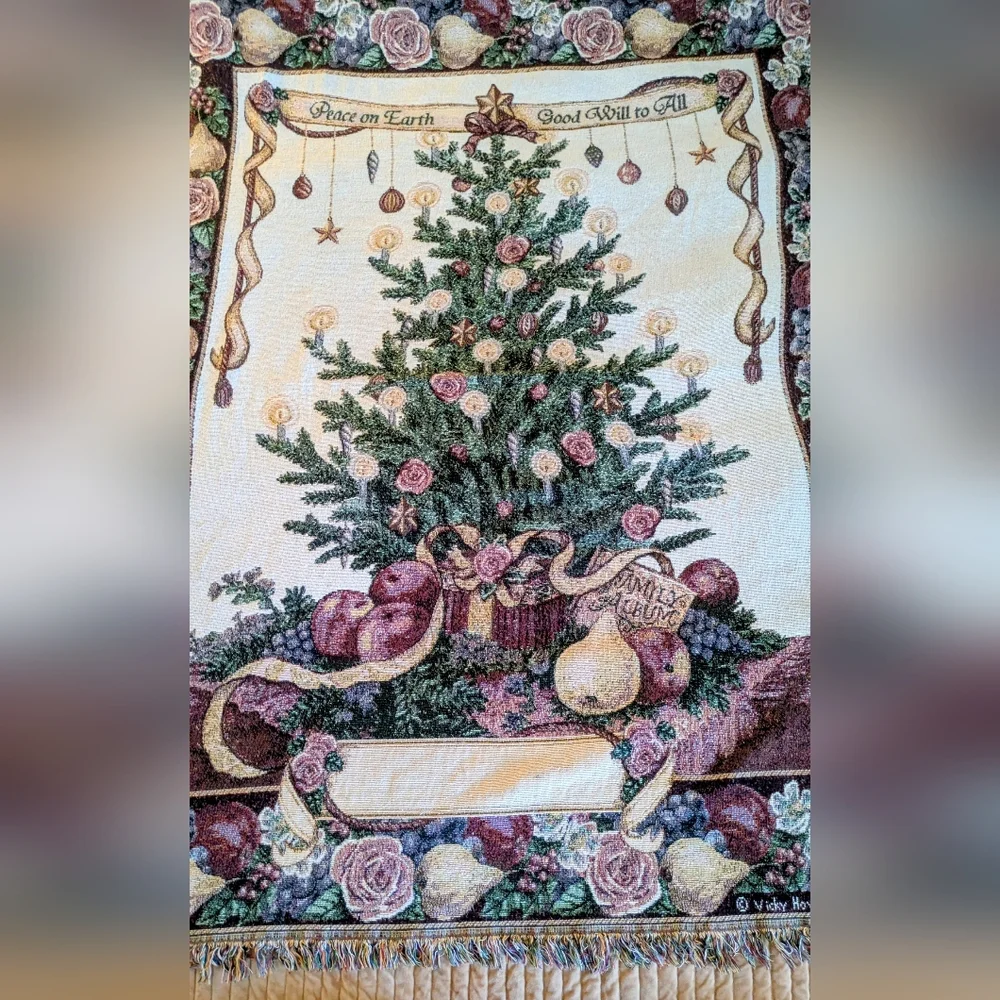 Vicky Howard “Peace on Earth Goodwill to All” Tapestry Throw Blanket 54x67•